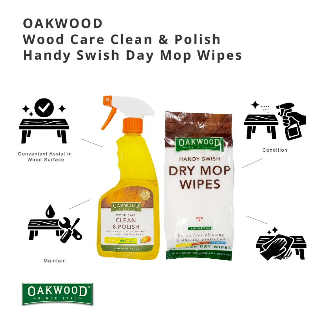 Agen Pembersih & Penggilap Kayu Oakwood 500ml + Set Mop & Tuala Kertas Kering Mudah A