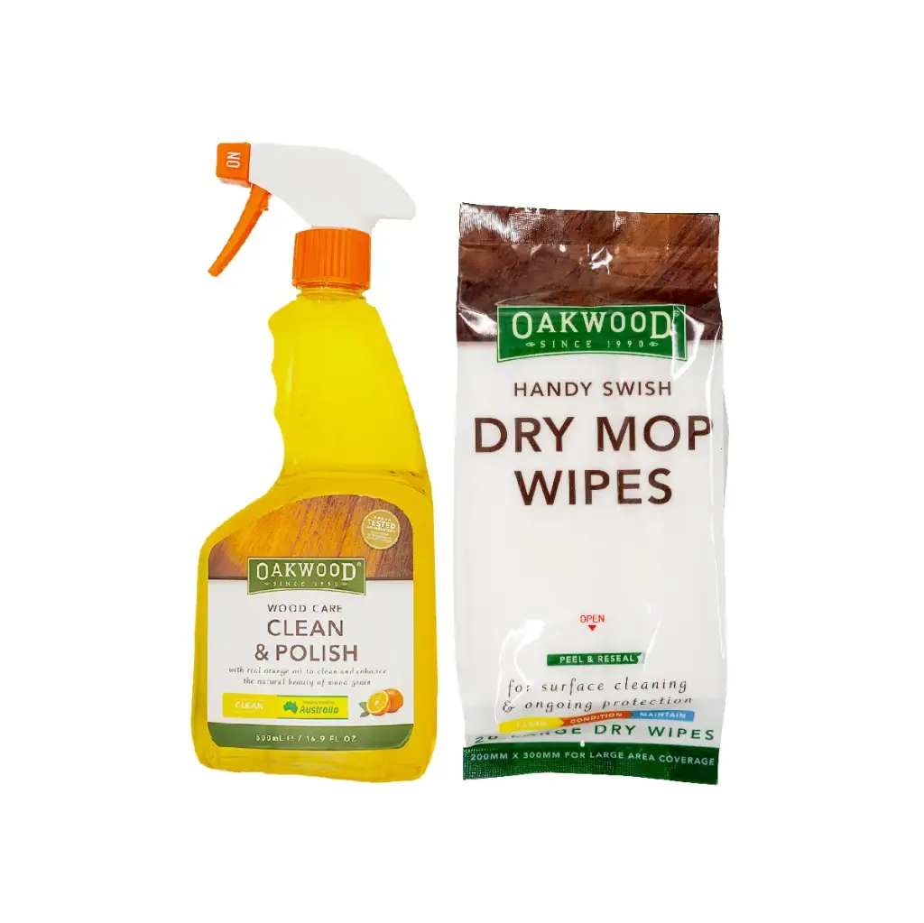 Oakwood Wood Cleaning & Polishing 500ml + HandySwishDryMopWipes Set A